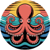Retro Octopus Sunset Squid Motif