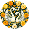 Swans in Golden Floral Circle