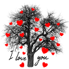 cœurs rouges avec arbre Je t’aime