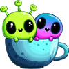 Little Alien Couple in Teacup
