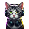 CatDJ Neon Headphones Music lover cat