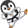 Carino Penguin Karate Marziale Artista Cartone Animato Chibi