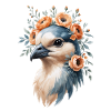 Vogelporträt mit Blumenkrone