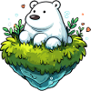 Polar bear on green island raft