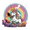 Regenbogen-Unicorn mit Trompete