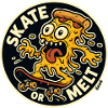 Pizza und Käse Monster auf Skateboard
