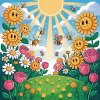 Sunny Flower Garden with Bees