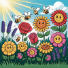 Sunny Flower Garden with Bee