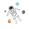 Astronaut schwebt im Weltall mit Planeten
