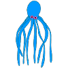 Blue cartoon octopus with pink eyes