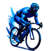 Ciclista su strada in blu