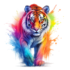 Regenbogen Tiger im Aquarell-Farbsplash.Look