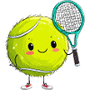 Cuddly tennis ball with racket