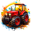 Red tractor with paint splashes