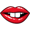 Red lips with rabbit teeth