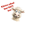 Funny sheep cartoon with red text