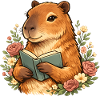 Reading Capybara with Flowers Book Lover