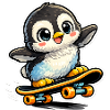 Kawaii penguin on skateboard