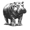 Hippo Line Style Black & White