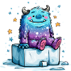 Kosmischer Kuschelmonster auf Eisblöcken