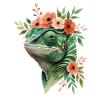 Flower wreath with chameleon