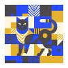 Katz-Mosaik in Blau-Gold