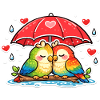 Couple of hearts under umbrella parrot