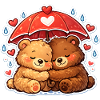 Cuddly bears under heart rain