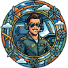 Comic-Pilot im Cockpit Rundflug