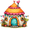 Mushroom house with garlands