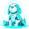 Neon Robo-Hund im Cyanstrahl