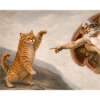 Katzengott-Schöpfungsmeme Lustige Michelangelo-Parodie