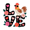 Love Rooster Flower Heart