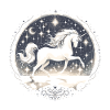 Unicorno nell'immagine del cerchio della notte stellata