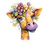 Giraffenporträt mit Blumenkranz