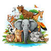 Bunte Tierfamilie im Dschungel