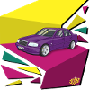 Purple car in neon geopattern