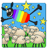 Rainbow sloth above sleeping sheep