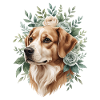Dog with flower wreath