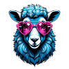 Blue sheep with pink heart glasses