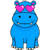 Blue retro hippopotamus with pink glasses