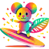 Bunter Bär surft auf Surfbrett
