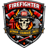 Firefighter Badge Skull Flames