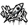 Graffiti rocket in black and white