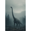 Dinosaur in Foggy Forest Dawn