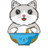 Katze isst Nudeln