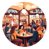 Cafe Gespräche im Abendlicht