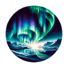 Nordlys over bjerglandskab