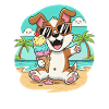 Strandhund mit Eis und Sonnenbrille