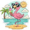 Flamingo am Strand mit Eis & Sonne